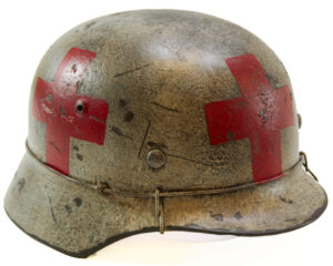 WW2 German M40 Medic Helmet Refurbished with Wire Helmet Band Stamped ET-68