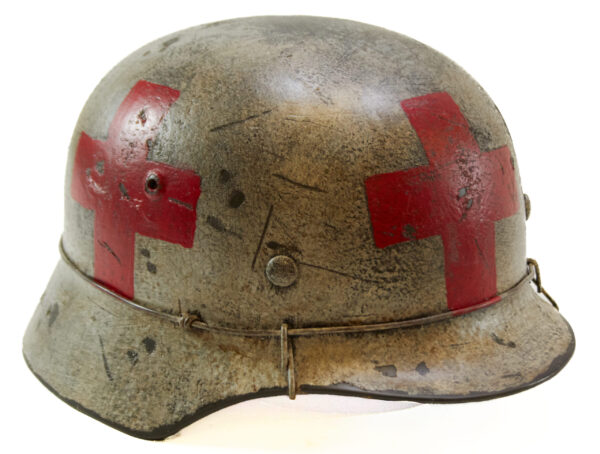 WW2 German M40 Medic Helmet Refurbished with Wire Helmet Band Stamped ET-68