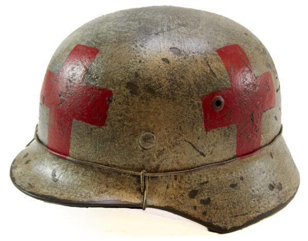 WW2 German M40 Medic Helmet Refurbished with Wire Helmet Band Stamped ET-68