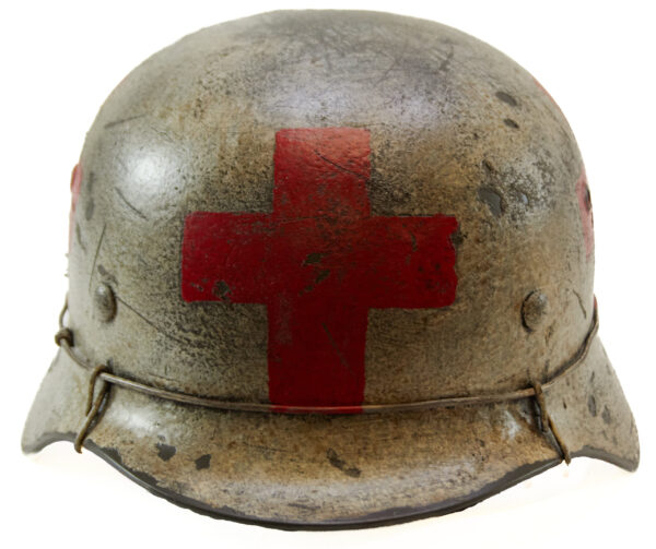 WW2 German M40 Medic Helmet Refurbished with Wire Helmet Band Stamped ET-68