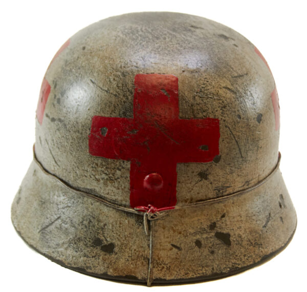 WW2 German M40 Medic Helmet Refurbished with Wire Helmet Band Stamped ET-68