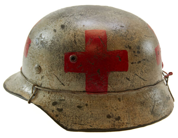 WW2 German M40 Medic Helmet Refurbished with Wire Helmet Band Stamped ET-68