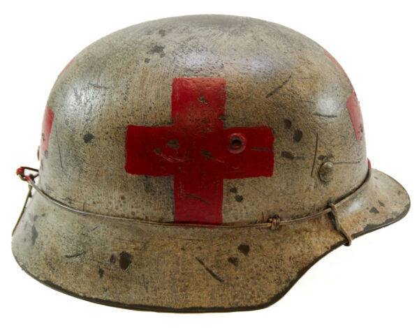 WW2 German M40 Medic Helmet Refurbished with Wire Helmet Band Stamped ET-68