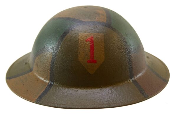 Original WW1 U.S. Big Red One Brodie Helmet with Refurbished Camouflage