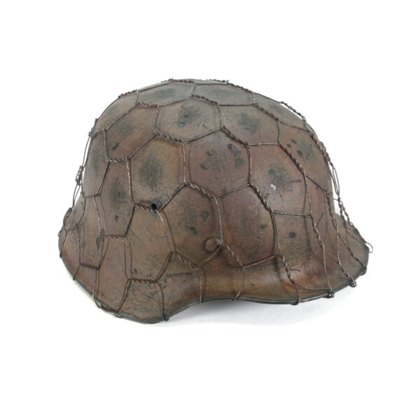 Original WW2 German M40 Stahlhelm Refurbished with Chicken Wire Camo