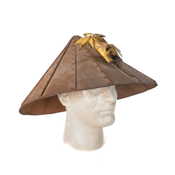 Japanese Edo Period Iron Jingasa Helmet with Gilt Bamboo Crest