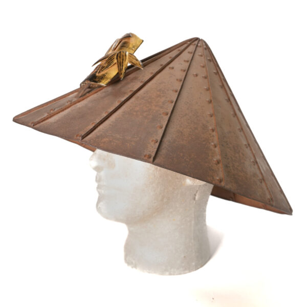 Japanese Edo Period Iron Jingasa Helmet with Gilt Bamboo Crest