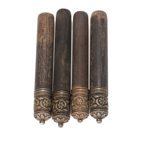 Set of Four Antique Wooden Gazyr Tubes with Ornate Metal Caps – Caucasus, Late 19th Century