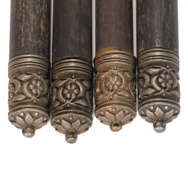 Set of Four Antique Wooden Gazyr Tubes with Ornate Metal Caps – Caucasus, Late 19th Century