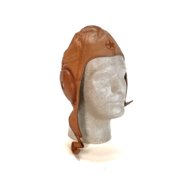 WWII Japanese Light Tan Leather Flight Cap - Tropical Model