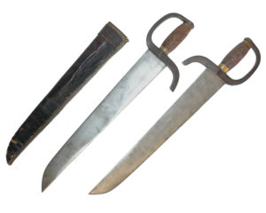 Pair of 19th Century Chinese Hudiedao Butterfly Swords with Shared Leather Scabbard - Qing Dynasty