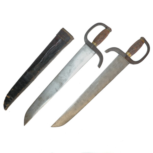 Pair of 19th Century Chinese Hudiedao Butterfly Swords with Shared Leather Scabbard - Qing Dynasty
