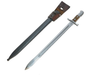 Swiss M1914 Sawback Bayonet “In the White” – HSt W 1931 Marked, Scabbard & Leather Frog