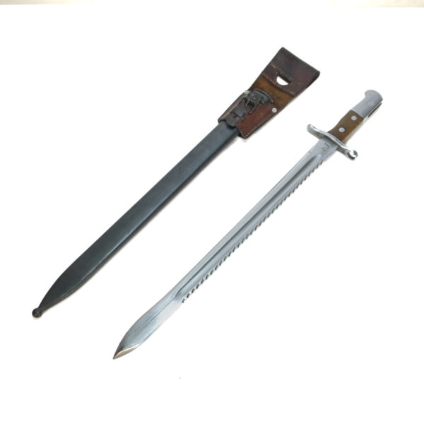 Swiss M1914 Sawback Bayonet “In the White” – HSt W 1931 Marked, Scabbard & Leather Frog