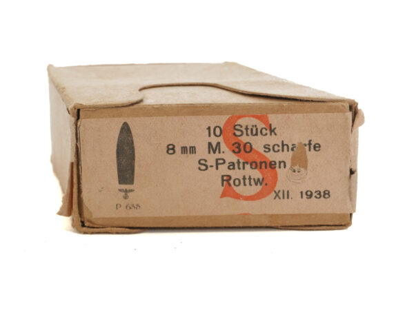 WWII German 8x56R M.30 Scharfe S-Patronen Rottw. Ammunition with Two Pre-Loaded En-Bloc Clips