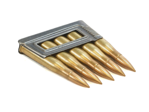 WWII German 8x56R M.30 Scharfe S-Patronen Rottw. Ammunition with Two Pre-Loaded En-Bloc Clips