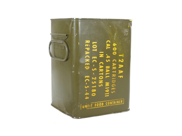 WWII US .45 ACP Ball Ammunition Can – 600 Rounds for M1911 – T2AAF Marked, 1944 Repack