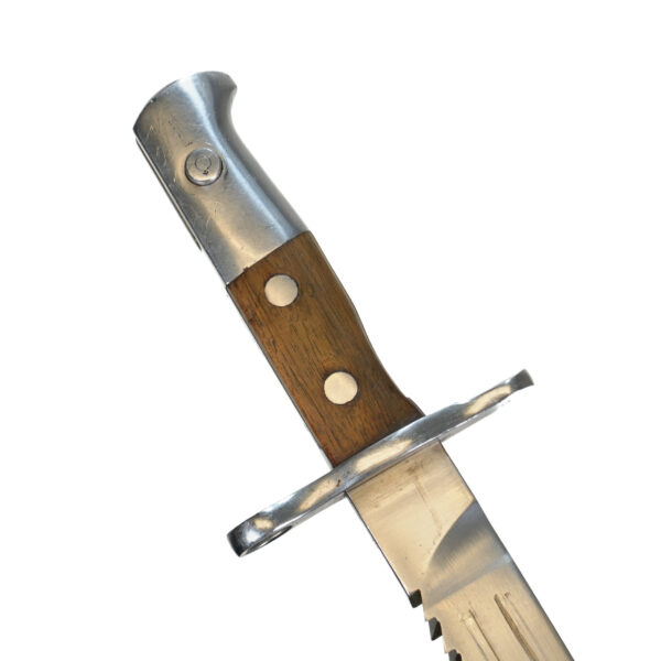 Swiss M1914 Sawback Bayonet “In the White” – HSt W 1931 Marked, Scabbard & Leather Frog