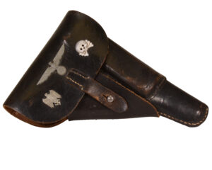 Original German WWII P38 Softshell Holster by E. G. Leuner GmbH with Badges - dated 1944