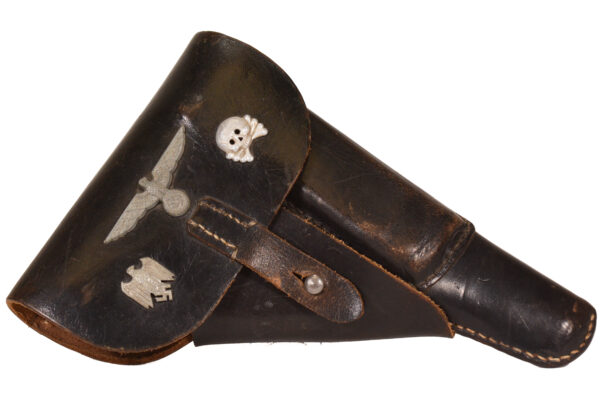 Original German WWII P38 Softshell Holster by E. G. Leuner GmbH with Badges - dated 1944 - Image 2