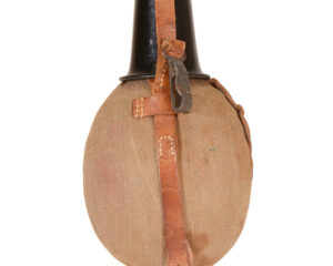 Authentic Late model WWII German M31 Canteen With wool sleeve, Leather harness, Bakelite cup, steel body.
