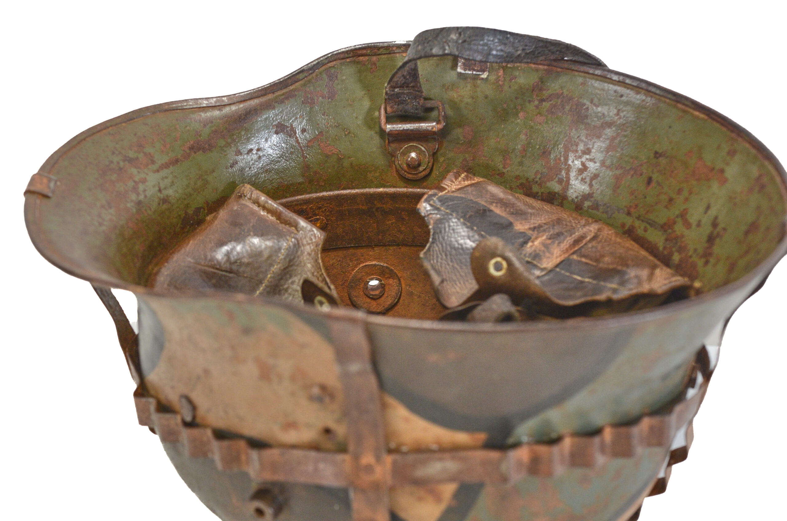 Original Interwar German M16 Helmet, Very Rare – Early Paint, 3-Pad Liner, and Foliage Basket - Image 13