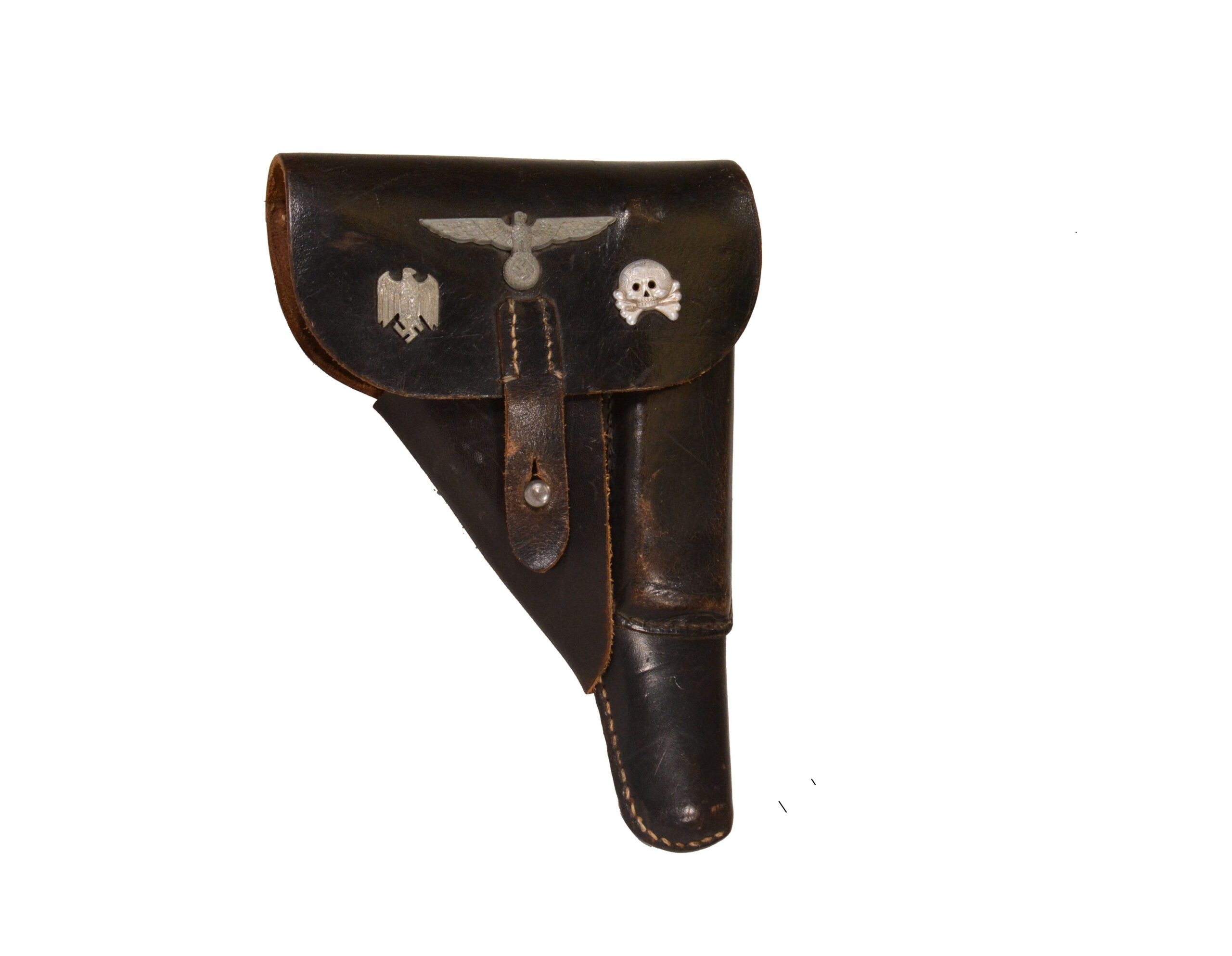Original German WWII P38 Softshell Holster by E. G. Leuner GmbH with Badges - dated 1944
