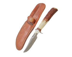 Authentic Randall Made #8-4 Knife – Antler Handle with Compass, Original Sheath, Old Style Blade