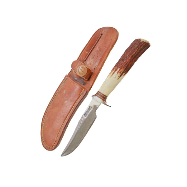 Authentic Randall Made #8-4 Knife – Antler Handle with Compass, Original Sheath, Old Style Blade