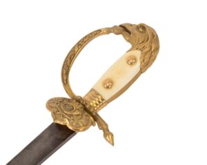 Original German WWII Hirschfänger Forestry Dress Dagger – Bone Handle, Blued and Etched Blade, Eagle’s Head Pommel