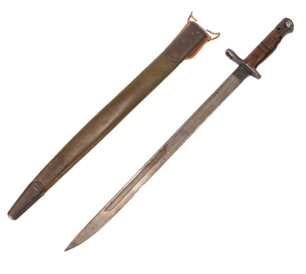 US 1917 rifle bayonet Remington manufactured - GF & MF marked leather sheath - Image 2