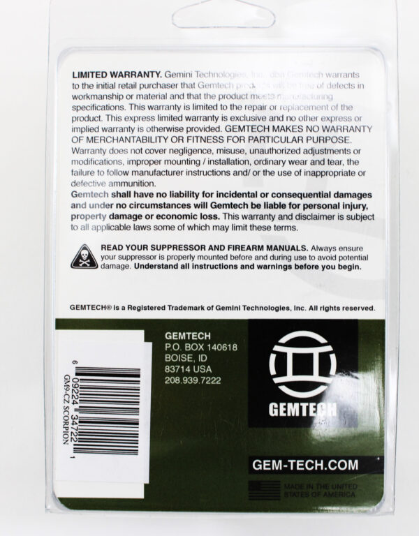 Gemtech GM9/MM9 Thread Mount Adapter (M18×1 RH) - Image 3