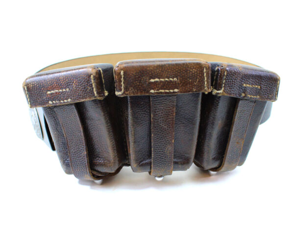 Original German WWII Police Preßstoff Belt with Pebbled Aluminum EM/NCO Buckle + WWII 1936 German K98 Mauser Ammo Pouch – Lagesa - Image 2