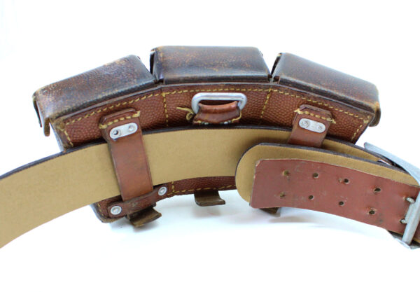 Original German WWII Police Preßstoff Belt with Pebbled Aluminum EM/NCO Buckle + WWII 1936 German K98 Mauser Ammo Pouch – Lagesa - Image 6