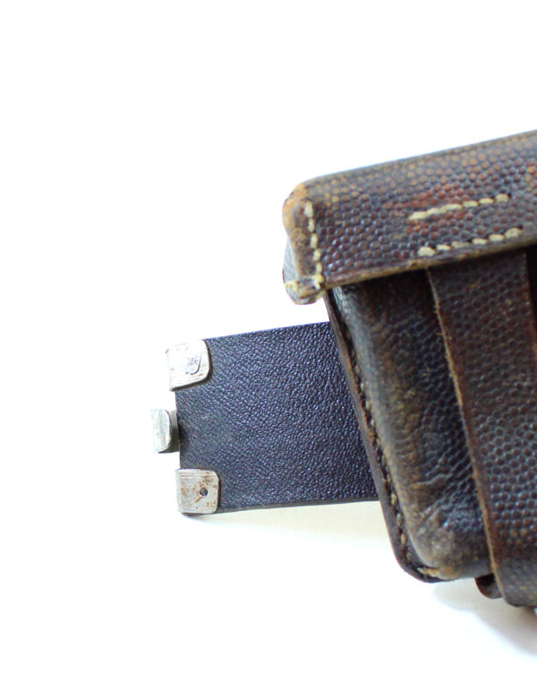 Original German WWII Police Preßstoff Belt with Pebbled Aluminum EM/NCO Buckle + WWII 1936 German K98 Mauser Ammo Pouch – Lagesa - Image 4