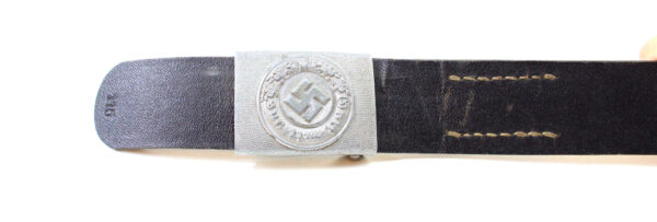 Original German WWII Police Preßstoff Belt with Pebbled Aluminum EM/NCO Buckle + WWII 1936 German K98 Mauser Ammo Pouch – Lagesa - Image 3