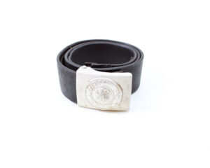 Original German WWII Army (Heer) EM/NCO Black Leather Belt with Pebbled Aluminum Dress Buckle – Stamped Heidelberg 1941