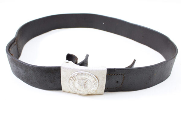 Original German WWII Army (Heer) EM/NCO Black Leather Belt with Pebbled Aluminum Dress Buckle – Stamped Heidelberg 1941 - Image 2