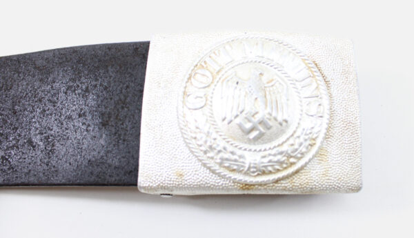 Original German WWII Army (Heer) EM/NCO Black Leather Belt with Pebbled Aluminum Dress Buckle – Stamped Heidelberg 1941 - Image 9
