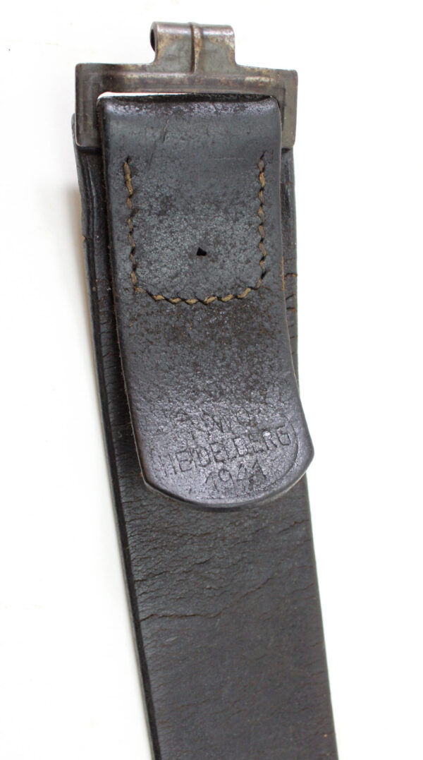 Original German WWII Army (Heer) EM/NCO Black Leather Belt with Pebbled Aluminum Dress Buckle – Stamped Heidelberg 1941 - Image 7