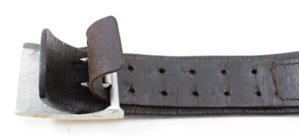 Original German WWII Army (Heer) EM/NCO Black Leather Belt with Pebbled Aluminum Dress Buckle – Stamped Heidelberg 1941 - Image 6