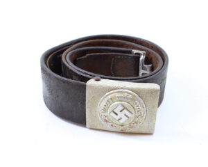 GERMAN WW2 POLICE EM/NCO'S ALUMINIUM BELT BUCKLE AND LEATHER BELT