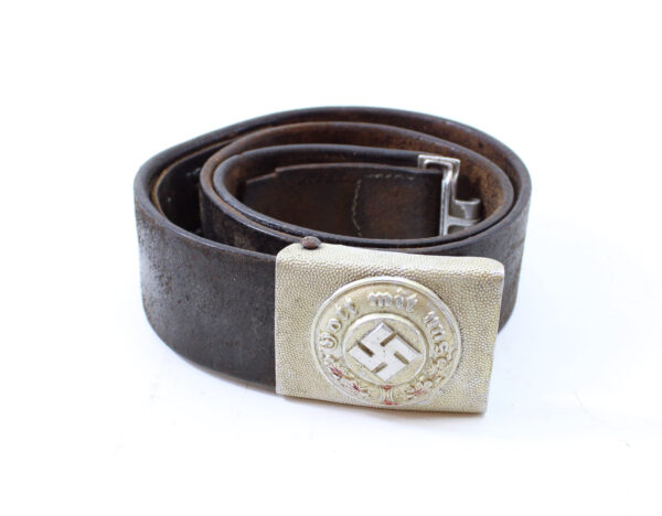 GERMAN WW2 POLICE EM/NCO'S ALUMINIUM BELT BUCKLE AND LEATHER BELT