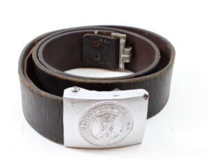 Original German WWII Hitler Youth Aluminum Belt Buckle & Leather Belt – RZM M4/17 Assmann