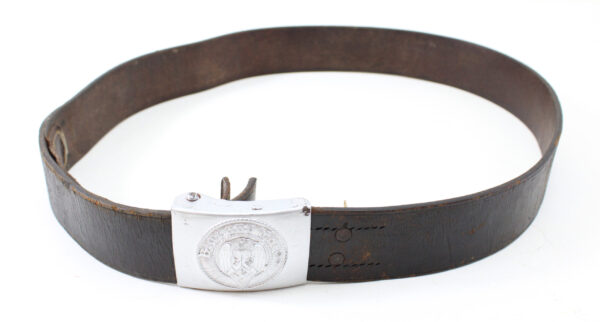 Original German WWII Hitler Youth Aluminum Belt Buckle & Leather Belt – RZM M4/17 Assmann - Image 2