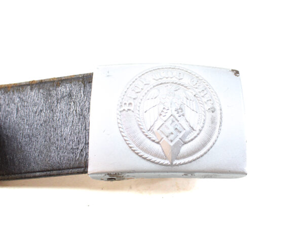 Original German WWII Hitler Youth Aluminum Belt Buckle & Leather Belt – RZM M4/17 Assmann - Image 6