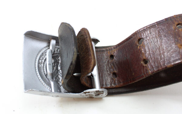 Original German WWII Hitler Youth Aluminum Belt Buckle & Leather Belt – RZM M4/17 Assmann - Image 4