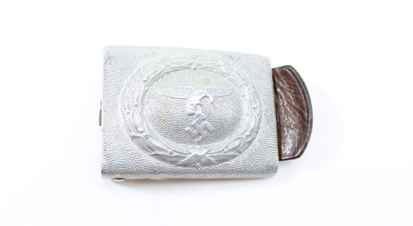 Original German WWII Pre-War First Model Luftwaffe Eagle Aluminum Buckle with Leather Tab by Dransfeld 1936