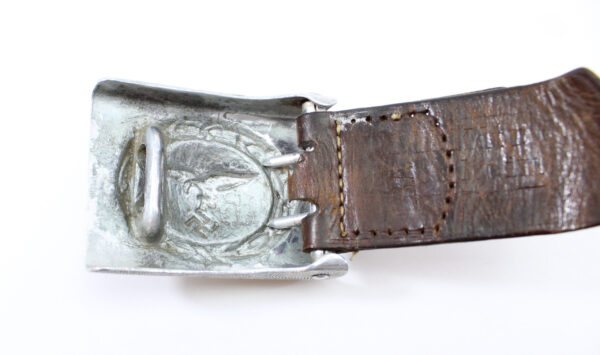 Original German WWII Pre-War First Model Luftwaffe Eagle Aluminum Buckle with Leather Tab by Dransfeld 1936 - Image 3