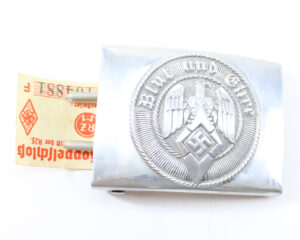 Original German WWII Hitler Youth Steel Belt Buckle with Original Paper Tag – Assmann & Söhne, Lüdenscheid